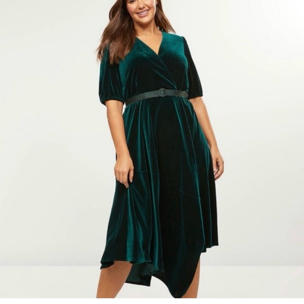✨ Lane Bryant Emerald Green Velvet Wrap Dress lSize 22/24 l Poshmark